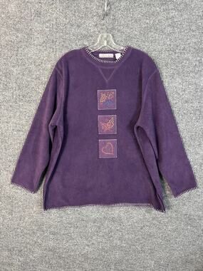 Vintage Chinawear Womens XL Purple Fleece Sweatshirt Embroidered Autumn Leaves